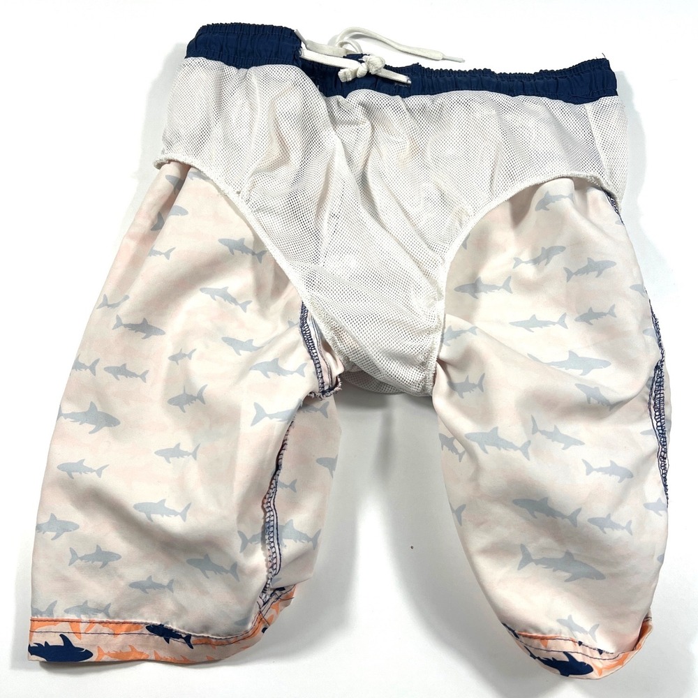 Big Chill Boys Shark Print Swim Trunks Peach Navy XL 14-16 Beach Summer Vacation - Picture 7 of 9